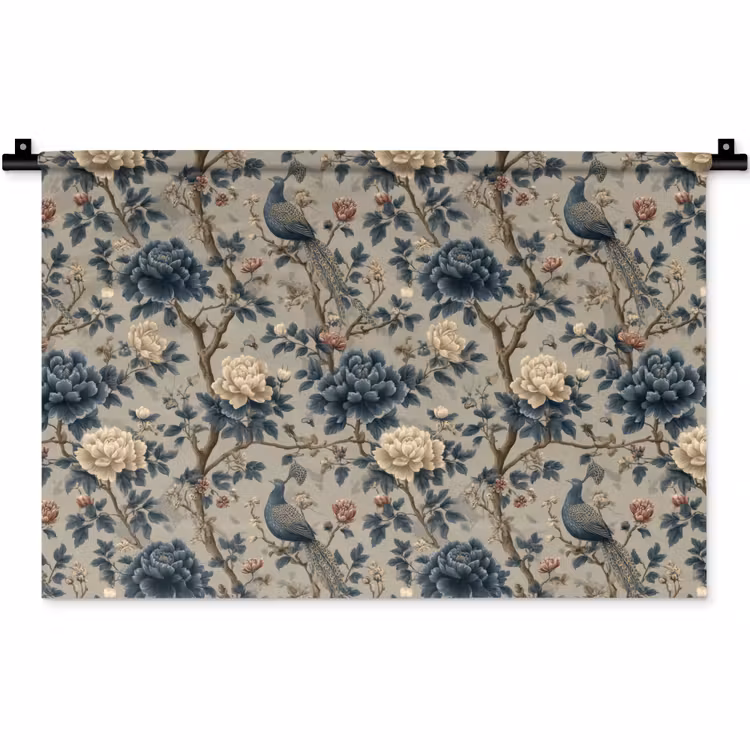 Pauw - Bloemen - Blauw Wandkleed katoen klein 269 -zz3d