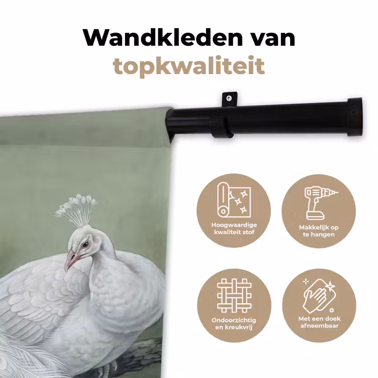 Pauwen - Wit - Natuur - Groen Wandkleed katoen klein -sfeer2