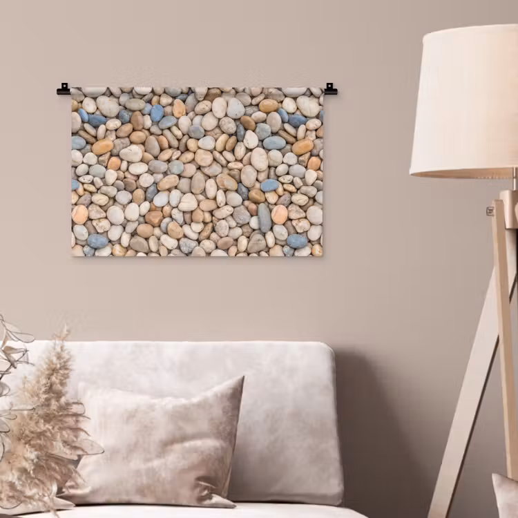 Kiezelstenen - Natuur - Textuur - Beige - Grijs Wandkleed katoen klein -sfeer4