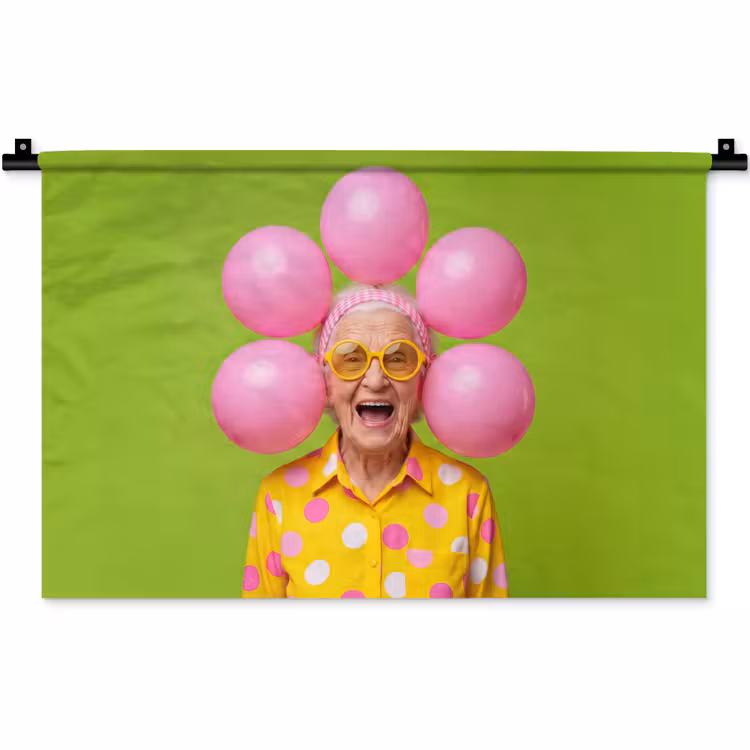 Mens - Ballonnen - Feest - Kleurrijk - Roze Wandkleed katoen klein -zz3d