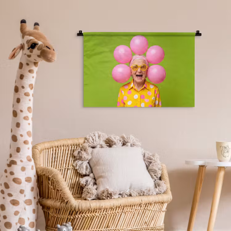 Mens - Ballonnen - Feest - Kleurrijk - Roze Wandkleed katoen klein -wsfeer5_kind