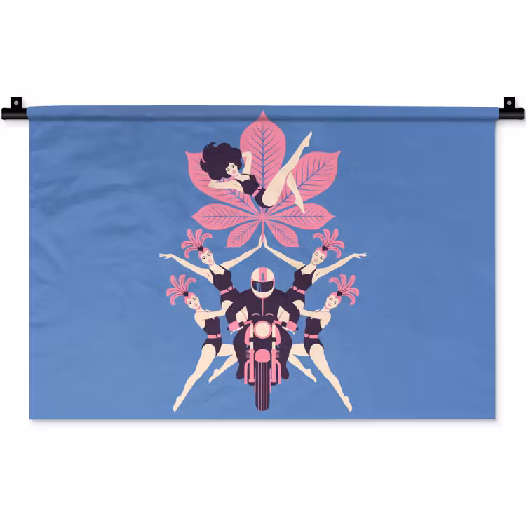 Mensen - Dans - Motor - Retro - Roze Wandkleed katoen klein -zz3d