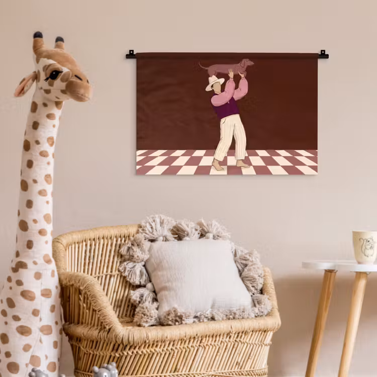 Mens - Hond - Dieren - Abstract - Roze Wandkleed katoen klein -wsfeer5_kind