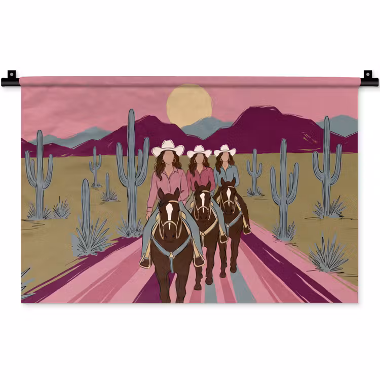 Mensen - Paard - Woestijn - Abstract - Roze Wandkleed katoen klein -zz3d