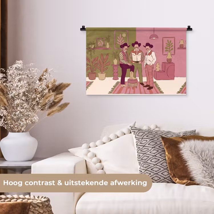 Mensen - Mannen - Hoeden - Retro - Interieur Wandkleed katoen klein -sfeer1