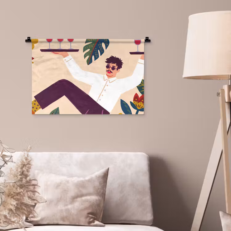 Mensen - Dienblad - Eten - Modern - Kleurrijk Wandkleed katoen klein -sfeer4