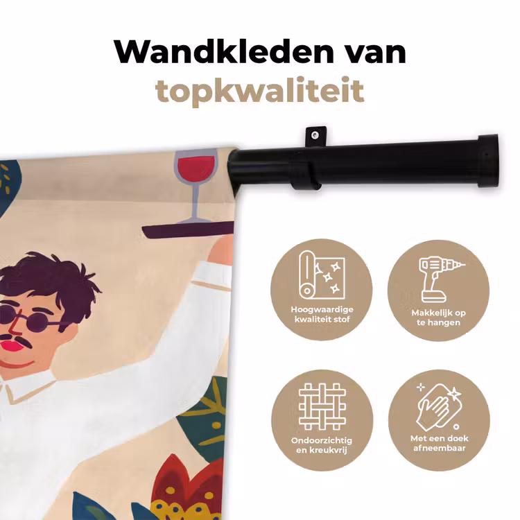 Mensen - Dienblad - Eten - Modern - Kleurrijk Wandkleed katoen klein -sfeer2