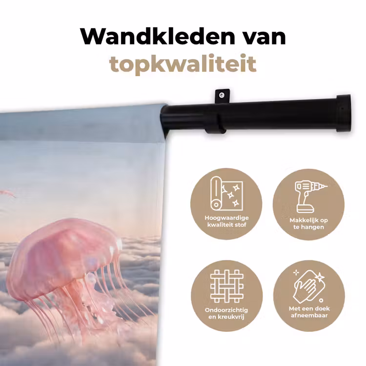Wall Hanging - Pink Animal - Clouds - Roze dier - Wolken Wandkleed katoen klein