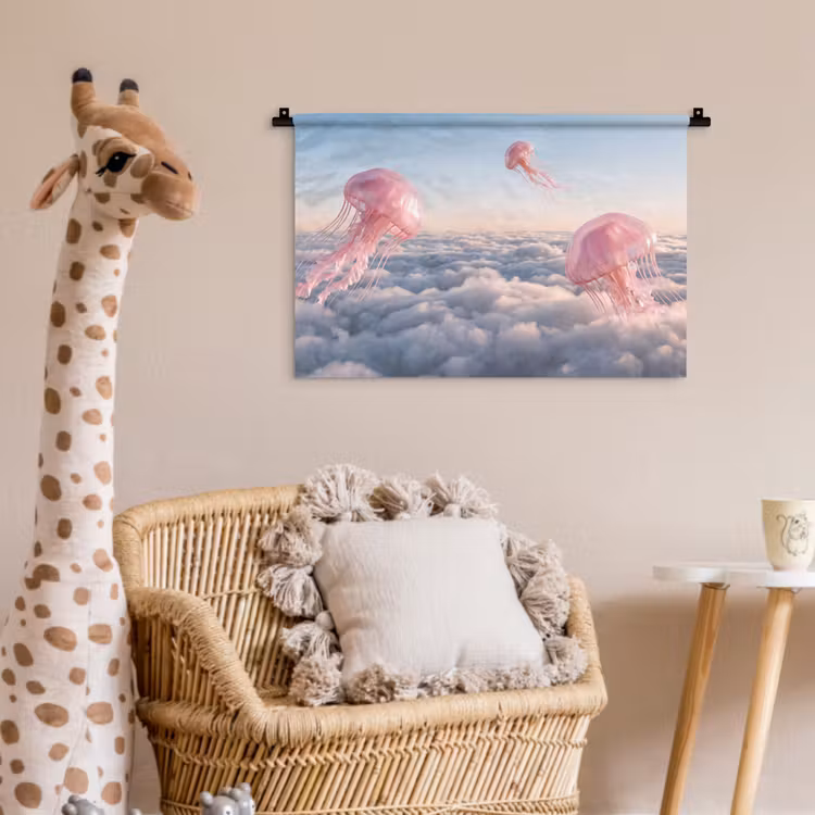Wall Hanging - Pink Animal - Clouds - Roze dier - Wolken Wandkleed katoen klein