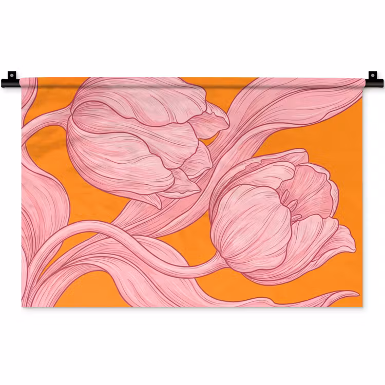 Wall Hanging - Pink Flowers - Modern - Roze bloemen - Modern Wandkleed katoen klein