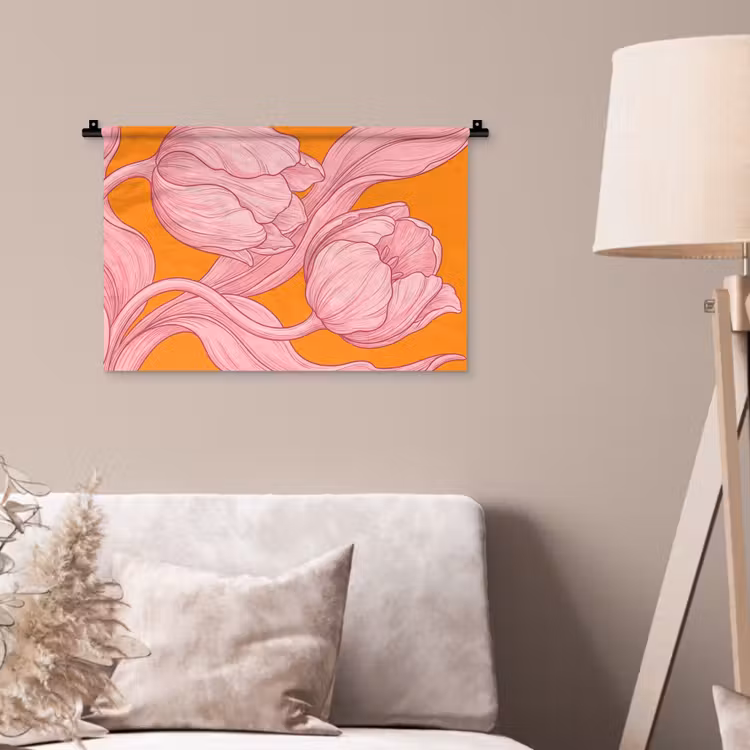 Wall Hanging - Pink Flowers - Modern - Roze bloemen - Modern Wandkleed katoen klein