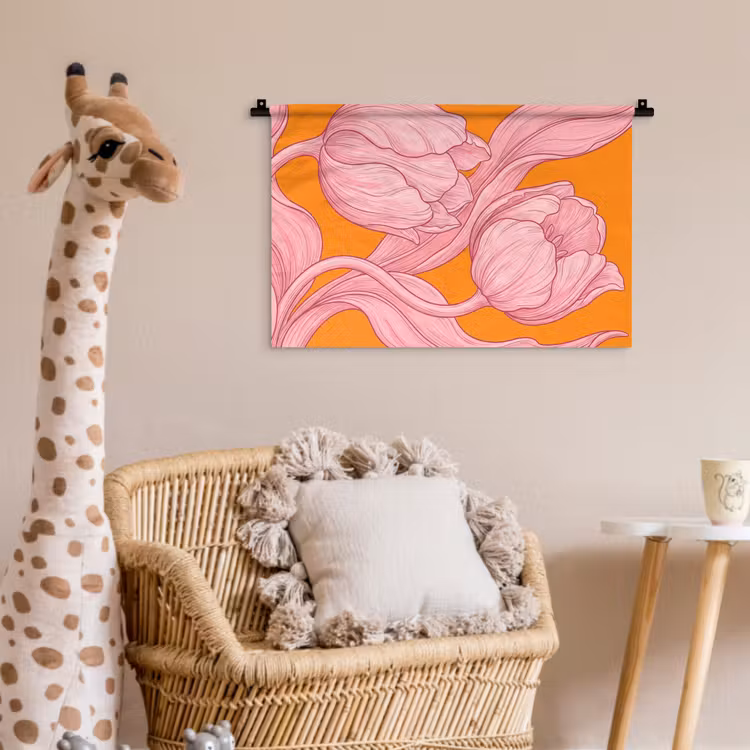 Wall Hanging - Pink Flowers - Modern - Roze bloemen - Modern Wandkleed katoen klein