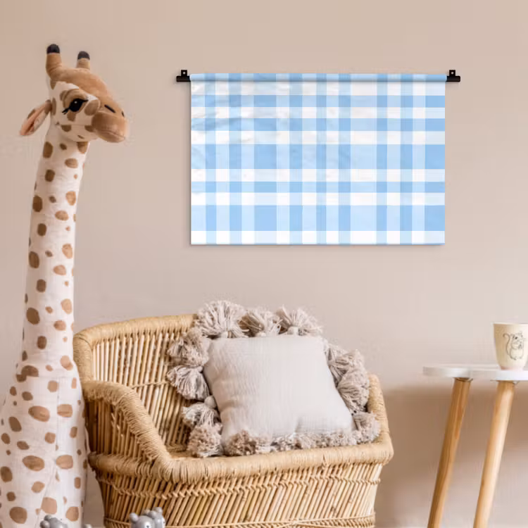 Ruit - Patroon - Blauw Wandkleed katoen klein 269 -wsfeer5_kind