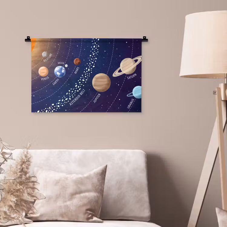 Planetenstelsel - Ruimte - Illustratie Wandkleed katoen klein -sfeer4