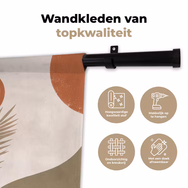 Planten - Bladeren - Abstract - Modern - Beige Wandkleed katoen klein -sfeer2
