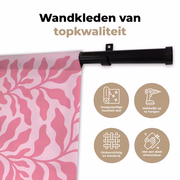 Planten - Organisch - Abstract - Modern - Roze Wandkleed katoen klein -sfeer2