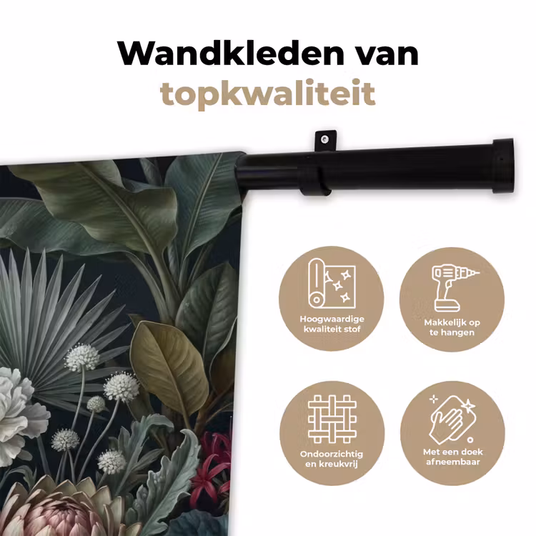 Planten - Tropisch - Botanisch - Donker - Groen Wandkleed katoen klein -sfeer2