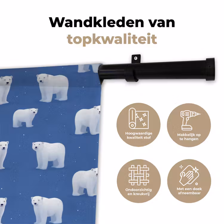 IJsbeer - Patroon - Blauw Wandkleed katoen klein 269 -sfeer2