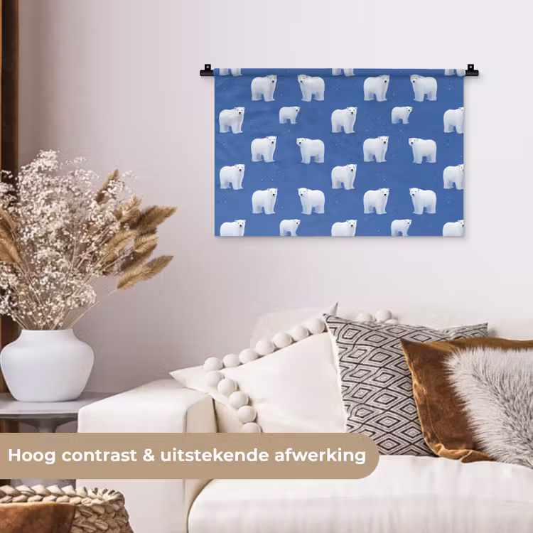 IJsbeer - Patroon - Blauw Wandkleed katoen klein 269 -sfeer1