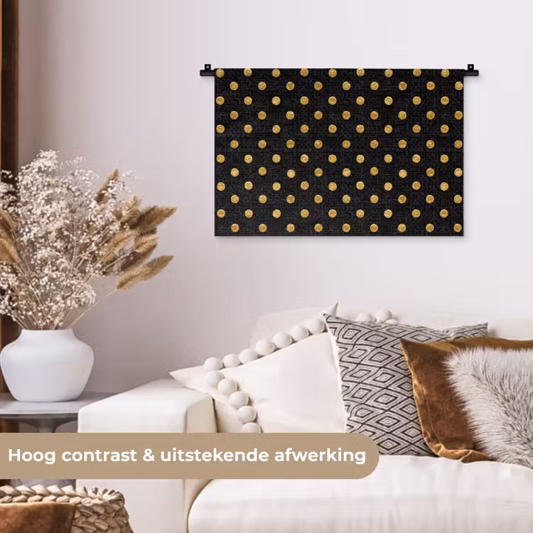 Polka Dot - Stippen - Goud - Zwart Wandkleed katoen klein 269 -sfeer1