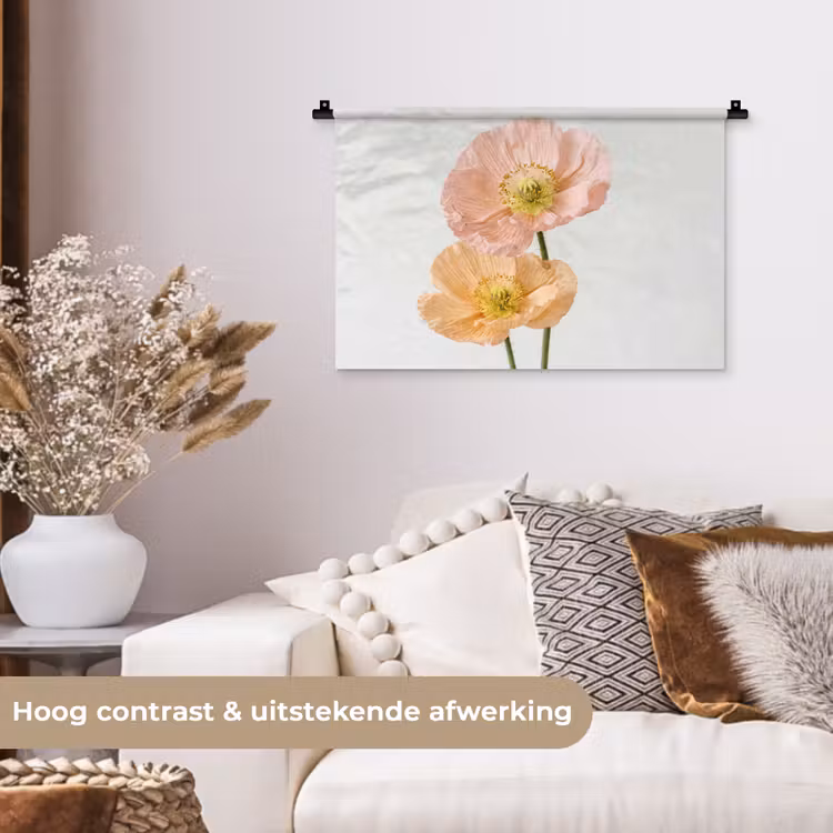 Papavers - Botanisch - Roze Wandkleed katoen klein -sfeer1
