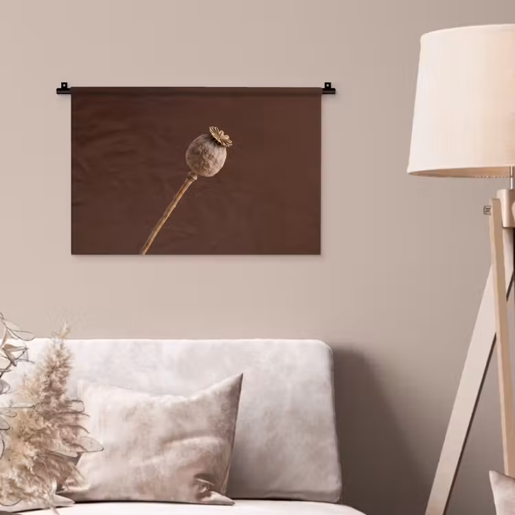 Papaverbol - Droogbloem - Bruin - Minimalistisch Wandkleed katoen klein -sfeer4