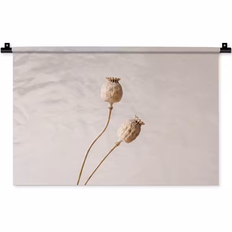 Papaverbollen - Droogbloemen - Minimalistisch - Beige - Rustig Wandkleed katoen klein -zz3d