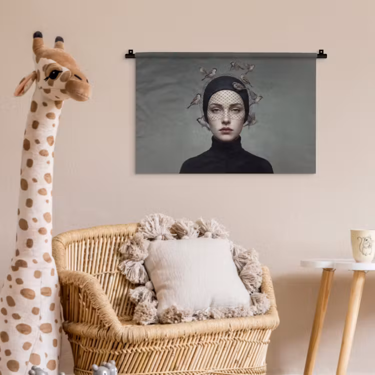 Portret - Vogels - Zwart Wandkleed katoen klein -wsfeer5_kind