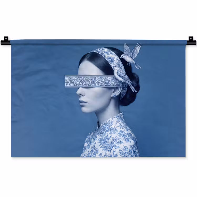 Portret - Klassiek - Wit - Blauw Wandkleed katoen klein -zz3d