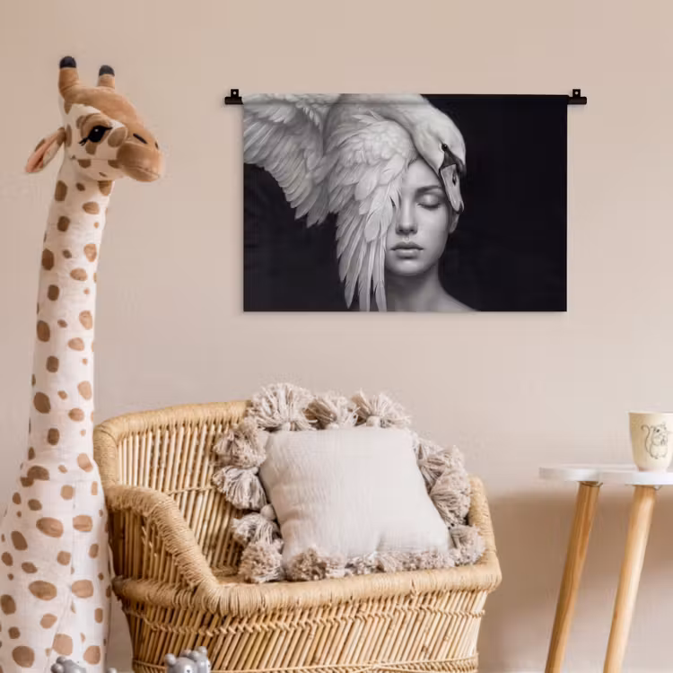 Portret - Zwaan - Zwart - Wit Wandkleed katoen klein -wsfeer5_kind