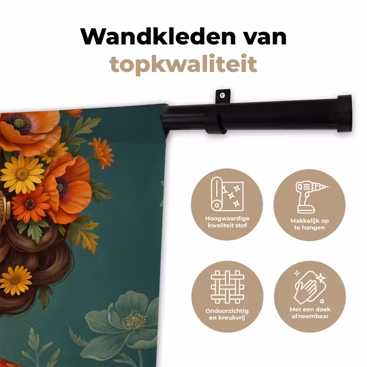 Portret - Vrouw - Kleurrijk - Expressief Wandkleed katoen klein -sfeer2
