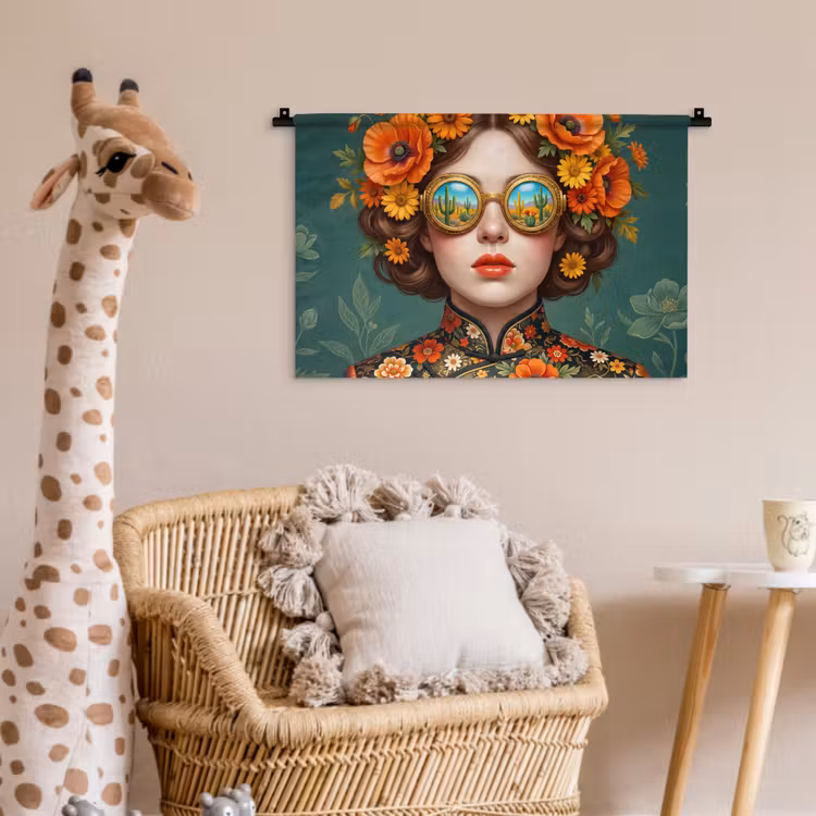 Portret - Vrouw - Kleurrijk - Expressief Wandkleed katoen klein -wsfeer5_kind