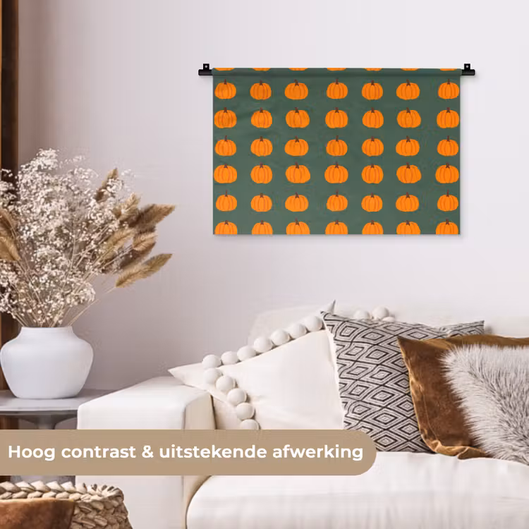 Pompoen - Patroon - Oranje Wandkleed katoen klein 269 -sfeer1