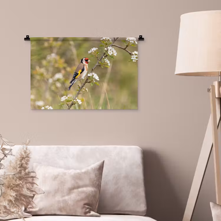 Putter - Bloesem - Lente - Natuur - Kleurrijk Wandkleed katoen klein -sfeer4