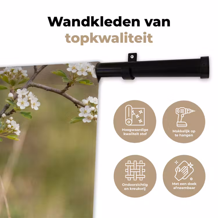 Putter - Bloesem - Lente - Natuur - Kleurrijk Wandkleed katoen klein -sfeer2