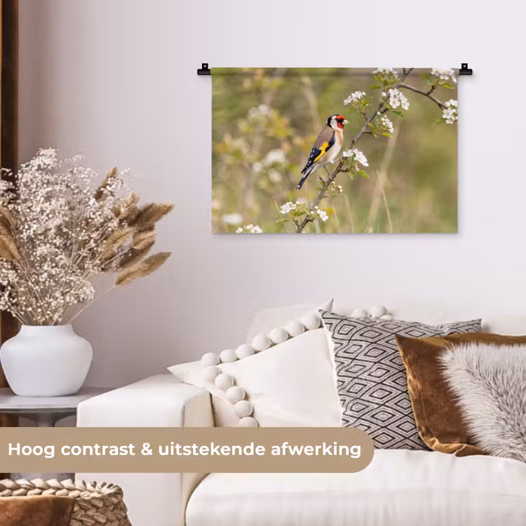 Putter - Bloesem - Lente - Natuur - Kleurrijk Wandkleed katoen klein -sfeer1