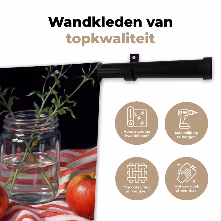 Wall Hanging - Red Flowers - Vase - Rode bloemen - Vaas Wandkleed katoen klein