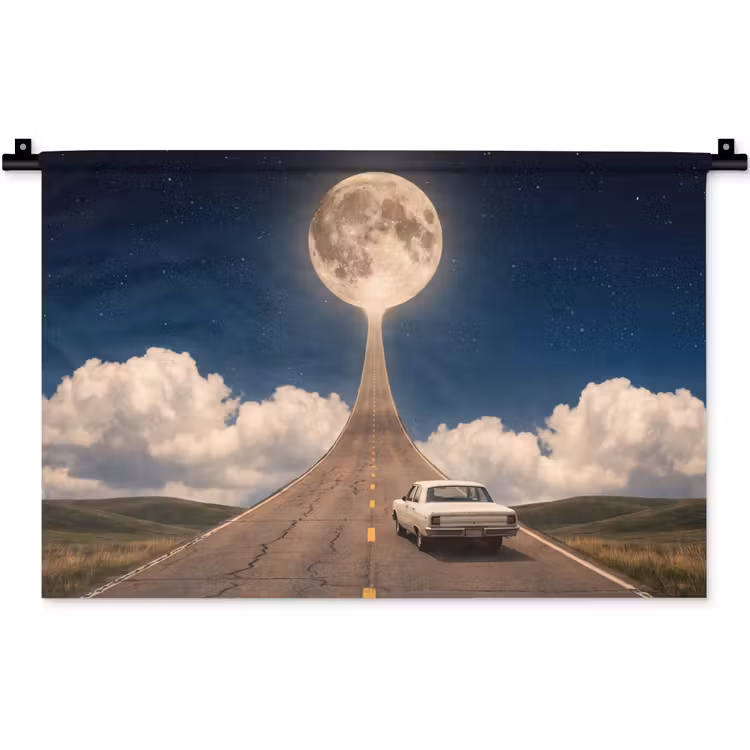 Wall Hanging - Road - Moon - Night - Weg - Maan - Nacht Wandkleed katoen klein