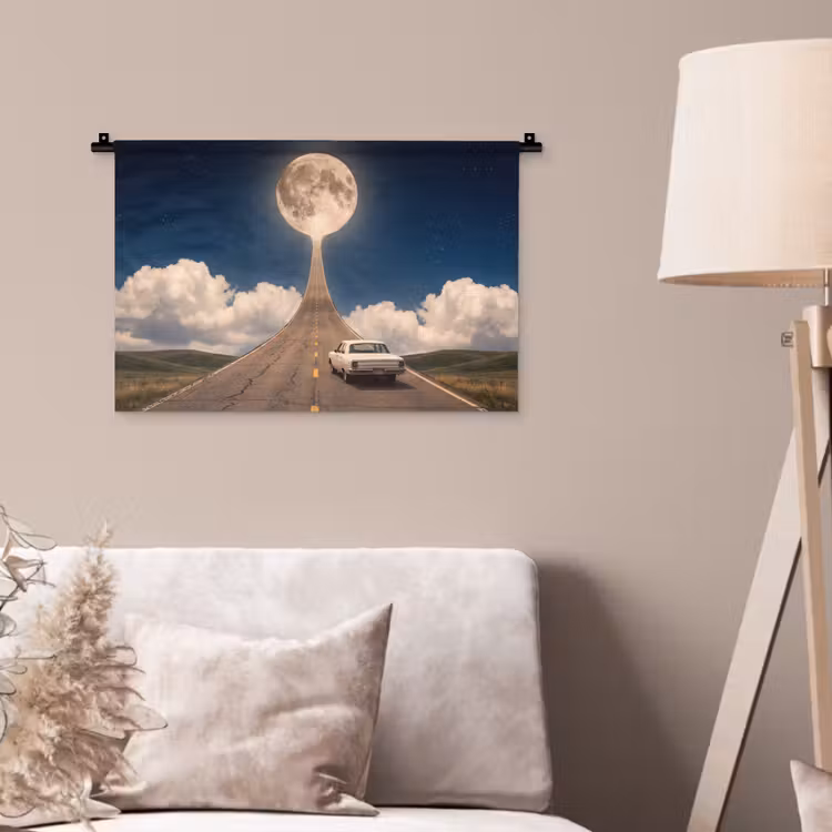 Wall Hanging - Road - Moon - Night - Weg - Maan - Nacht Wandkleed katoen klein