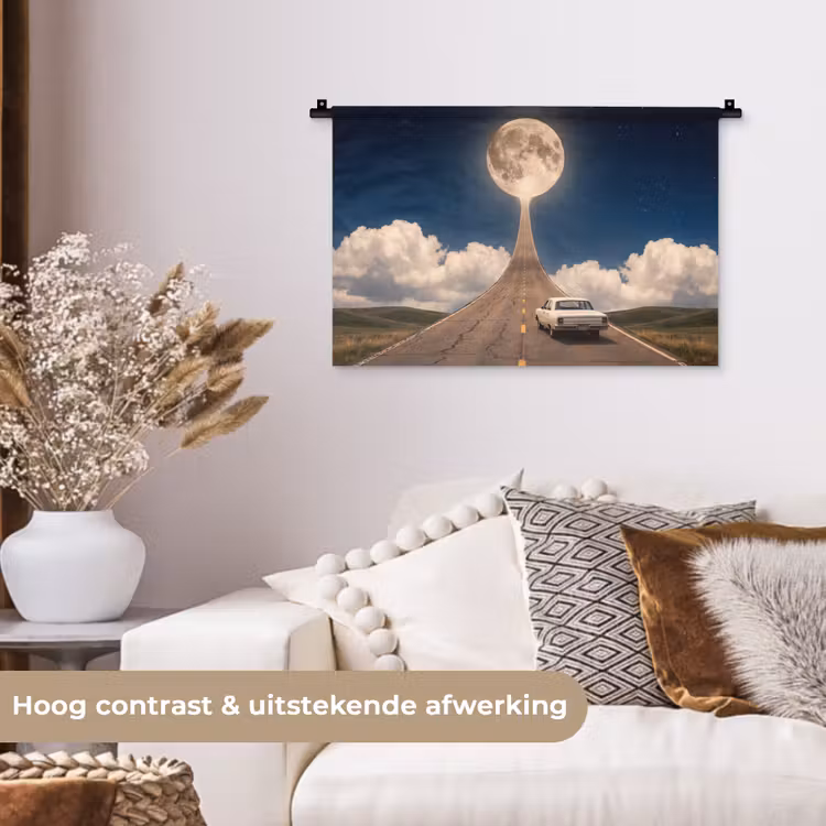 Wall Hanging - Road - Moon - Night - Weg - Maan - Nacht Wandkleed katoen klein