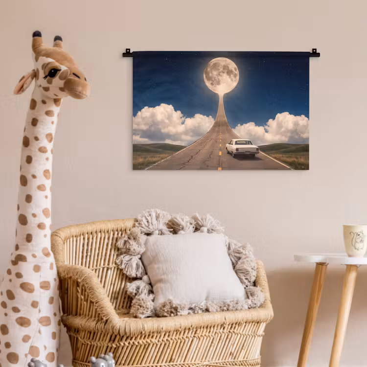 Wall Hanging - Road - Moon - Night - Weg - Maan - Nacht Wandkleed katoen klein