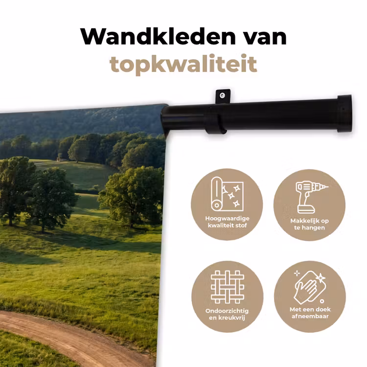 Weg - Weide - Natuur - Groen Wandkleed katoen klein -sfeer2