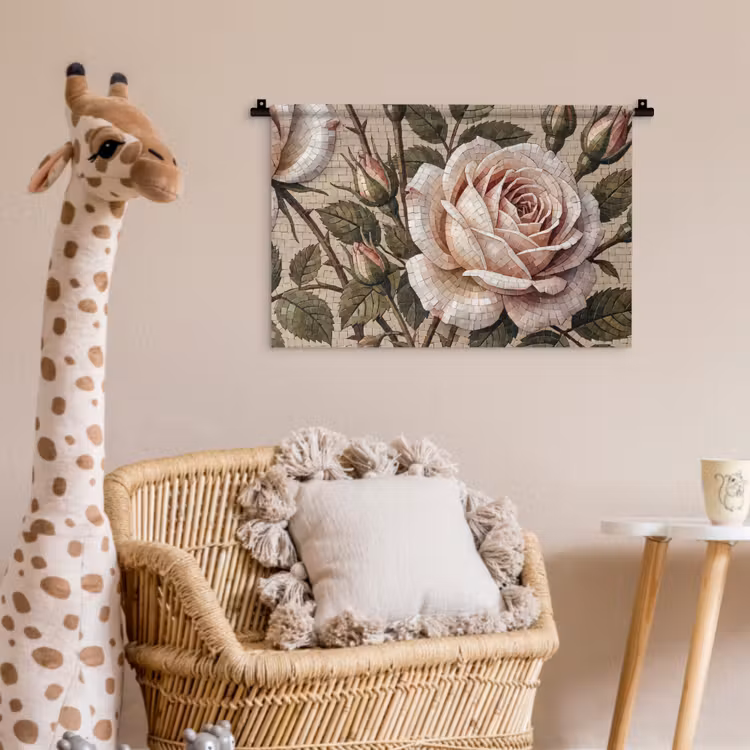 Roos - Mozaïek - Bloemen - Klassiek - Beige Wandkleed katoen klein -wsfeer5_kind
