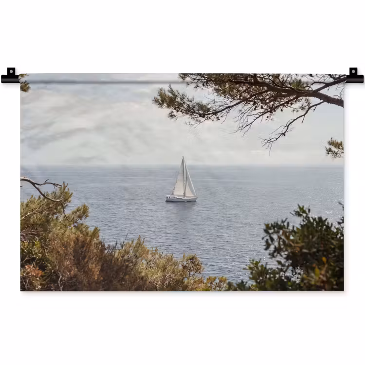 Wall Hanging - Sailboat - trees - water - Zeilboot - bomen - water Wandkleed katoen klein
