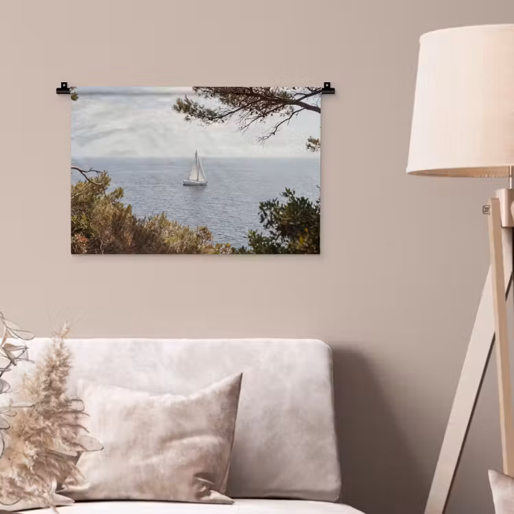 Wall Hanging - Sailboat - trees - water - Zeilboot - bomen - water Wandkleed katoen klein