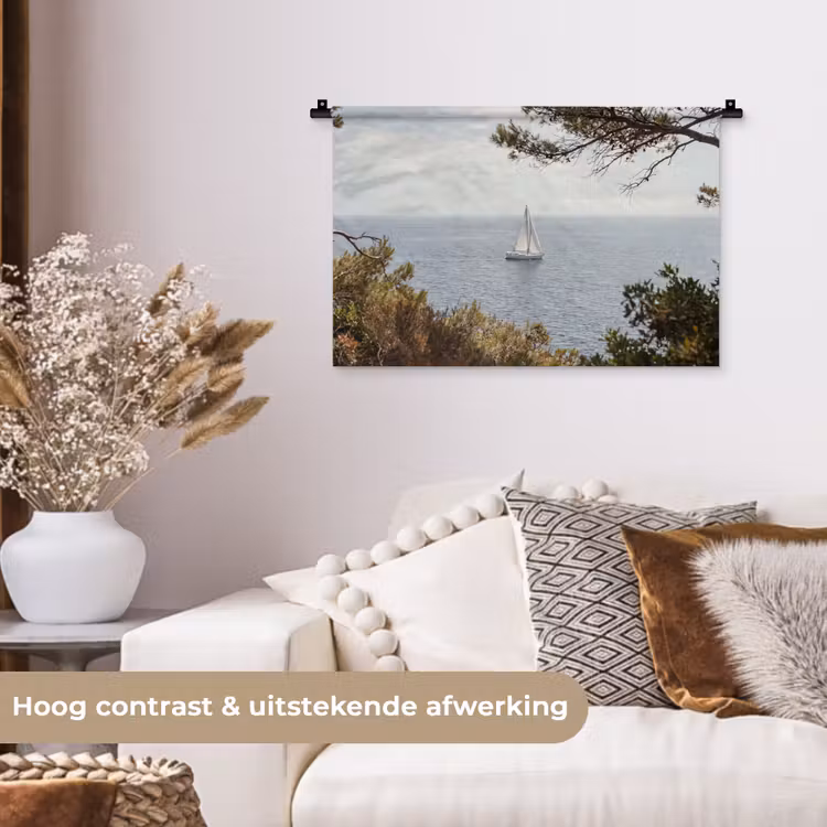 Wall Hanging - Sailboat - trees - water - Zeilboot - bomen - water Wandkleed katoen klein