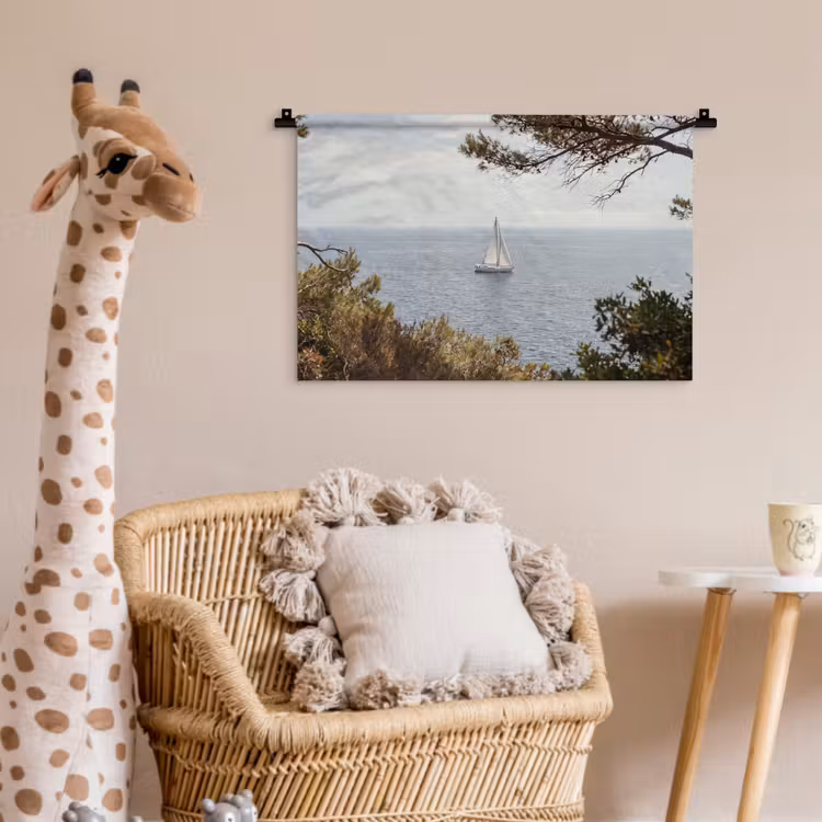 Wall Hanging - Sailboat - trees - water - Zeilboot - bomen - water Wandkleed katoen klein