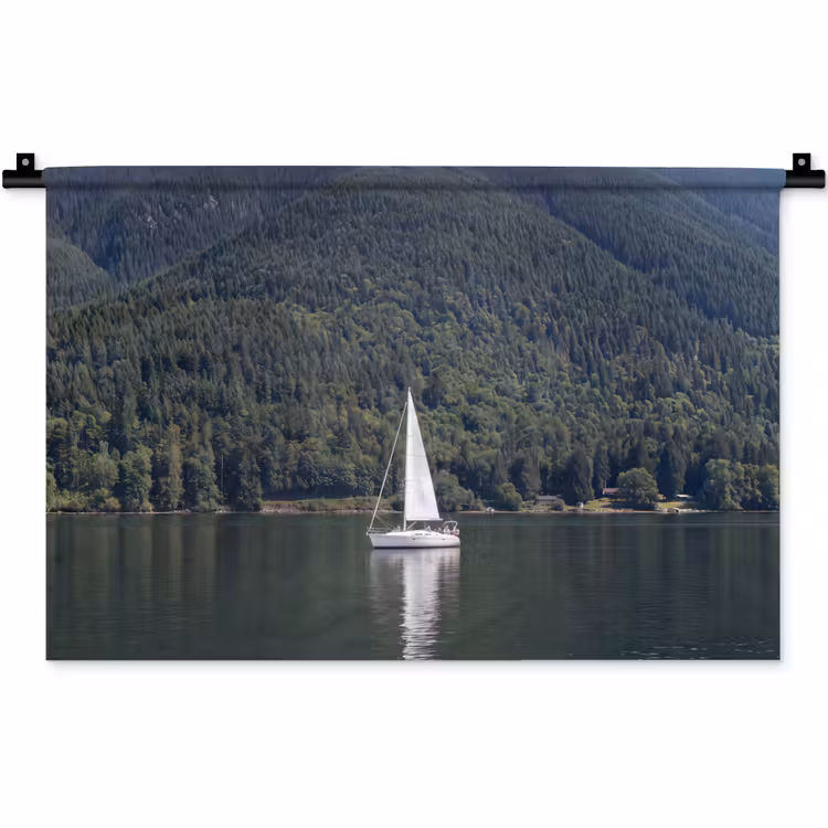 Zeilboot - Water - Bergen - Natuur - Groen Wandkleed katoen klein -zz3d