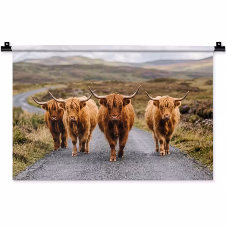 Schotse Hooglanders - Weg - Landschap - Kudde Wandkleed katoen klein -zz3d