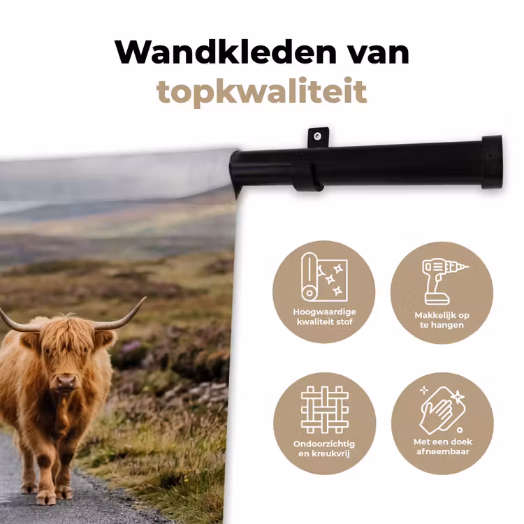 Schotse Hooglanders - Weg - Landschap - Kudde Wandkleed katoen klein -sfeer2